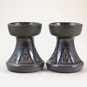 pair of soholm candleholders blue series designe by einar johansen